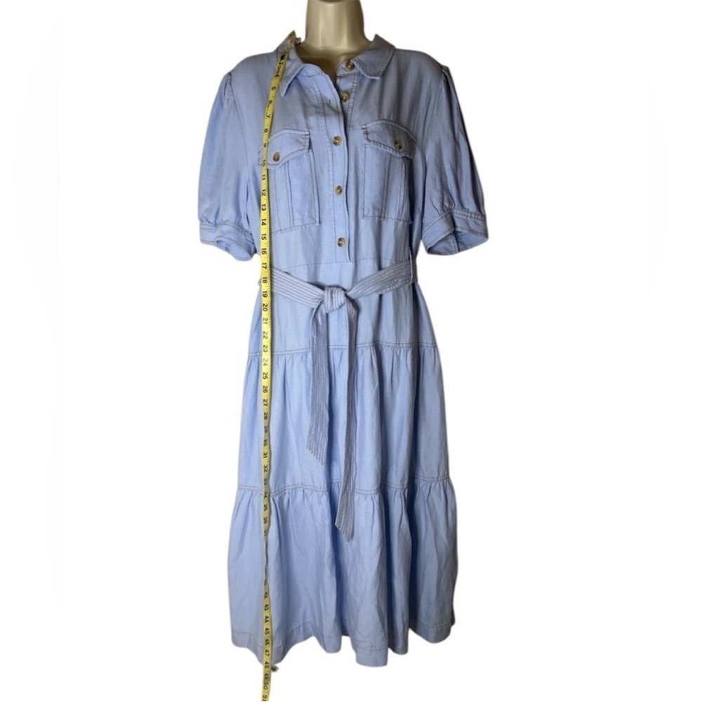 Soft Surroundings NWT Blue Midi Dress with Puff Sleeves and Pleats - Picture 8 of 10